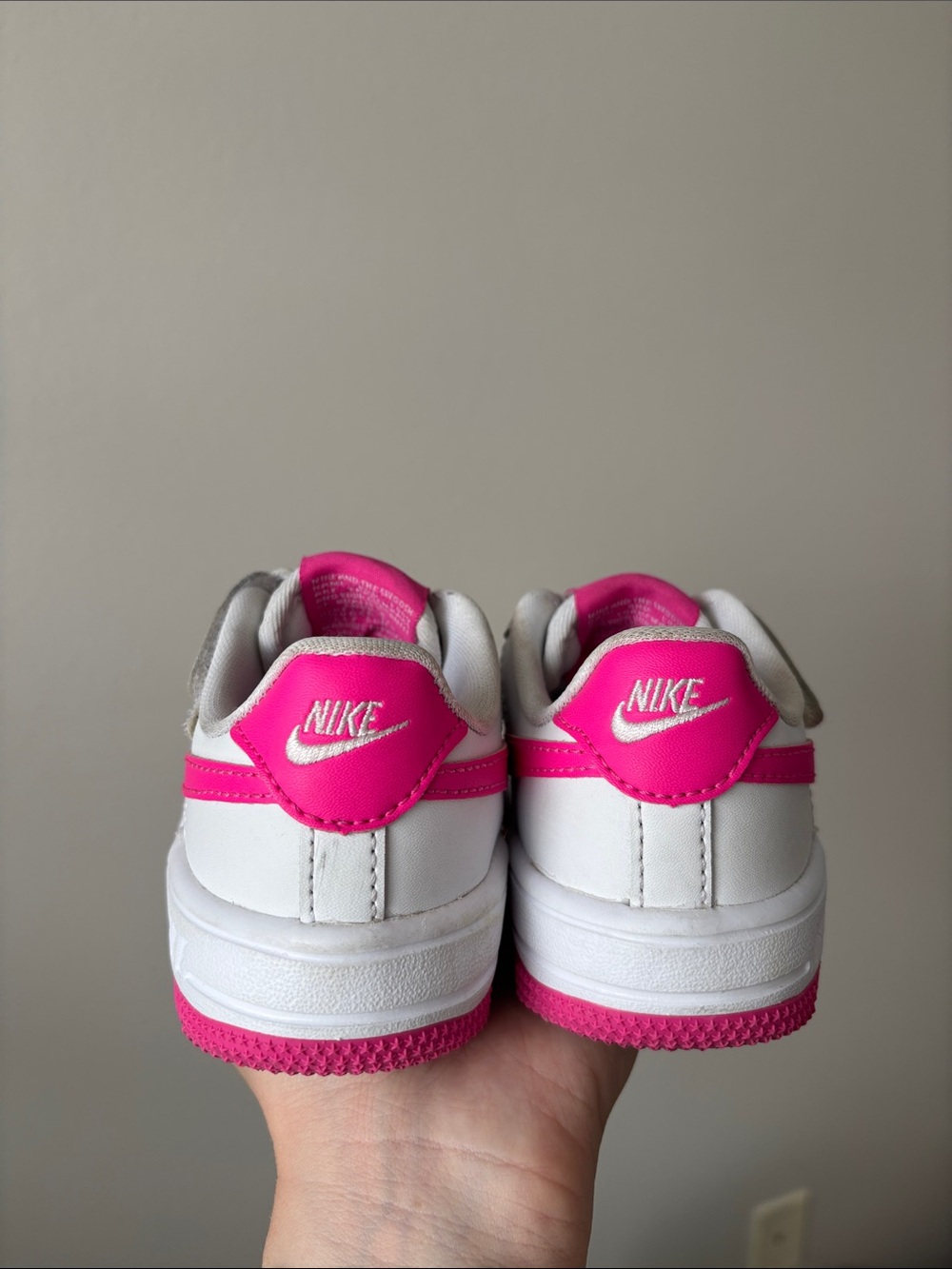 Nike AIR FORCE 1 WHITE/LASER FUCHSIA kids size 8 C lace up Velcro sneakers - Picture 12 of 14